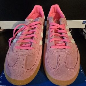 adidas Pink Suede Women's Low-Top Sneakers with White Stripes